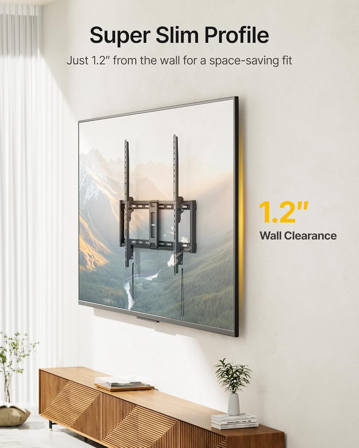 monTEK Heavy Duty Fixed TV Wall Mount for 43–100 Inch TVs up to 200 lbs, 1.2" Ultra Slim Low Profile Wall Mount Bracket, Max VESA 800x600mm, Fits 16"/18"/24"/32" Wood Studs, Secure Space-Saving Design