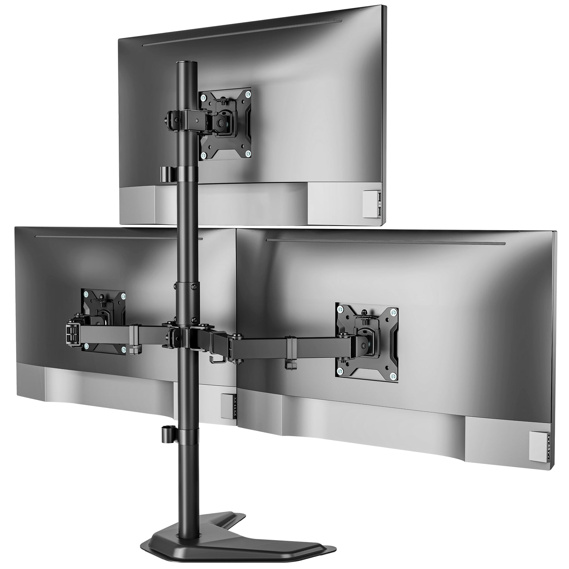 monTEK Stable Quad Monitor Stand, Free Standing Fully Adjustable Desk Mount for 4 Screen up to 17”-32” and 22lbs Capacity Each Arm, Heavy Duty Base, VESA 75x75mm/100x100mm