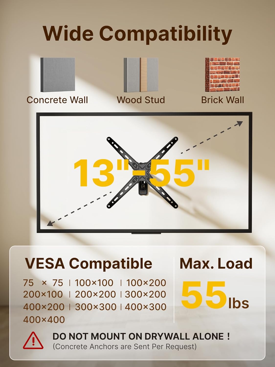 monTEK Full Motion TV Wall Mount Bracket for Most 13-55 Inch LED LCD Flat Screen TVs & Monitors, Swivel Tilt Extension Rotation with Articulating Arms, TV Mount Max VESA 400x400mm, up to 55lbs