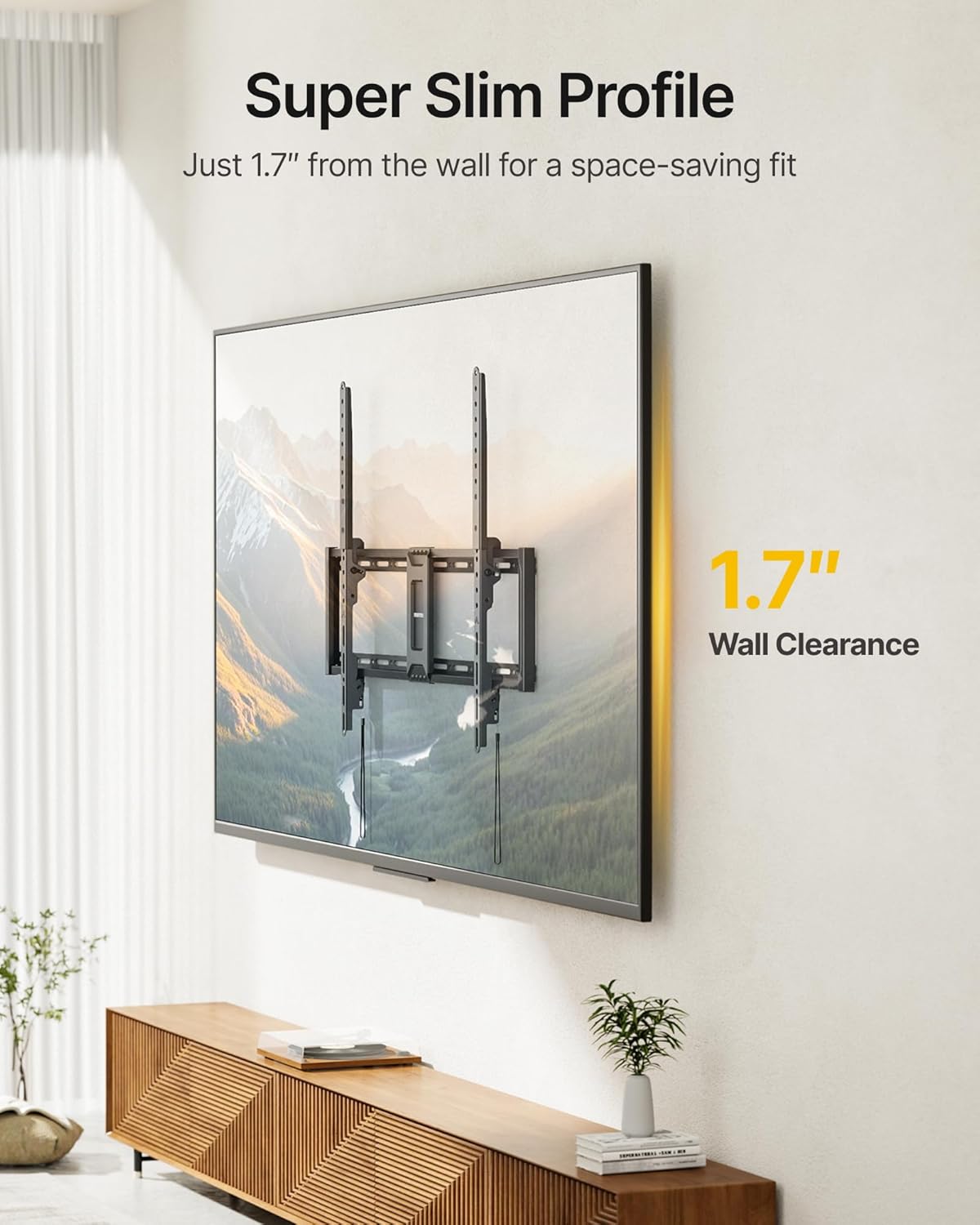 monTEK Heavy Duty Tilt TV Wall Mount for 43–100" Large Flat & Curved TVs, Holds 200 lbs, Ultra Slim Low Profile Bracket with 8° Tilt, Fits 16"/18"/24"/32" Wood Studs, Max VESA 800x600, 4× Load Tested
