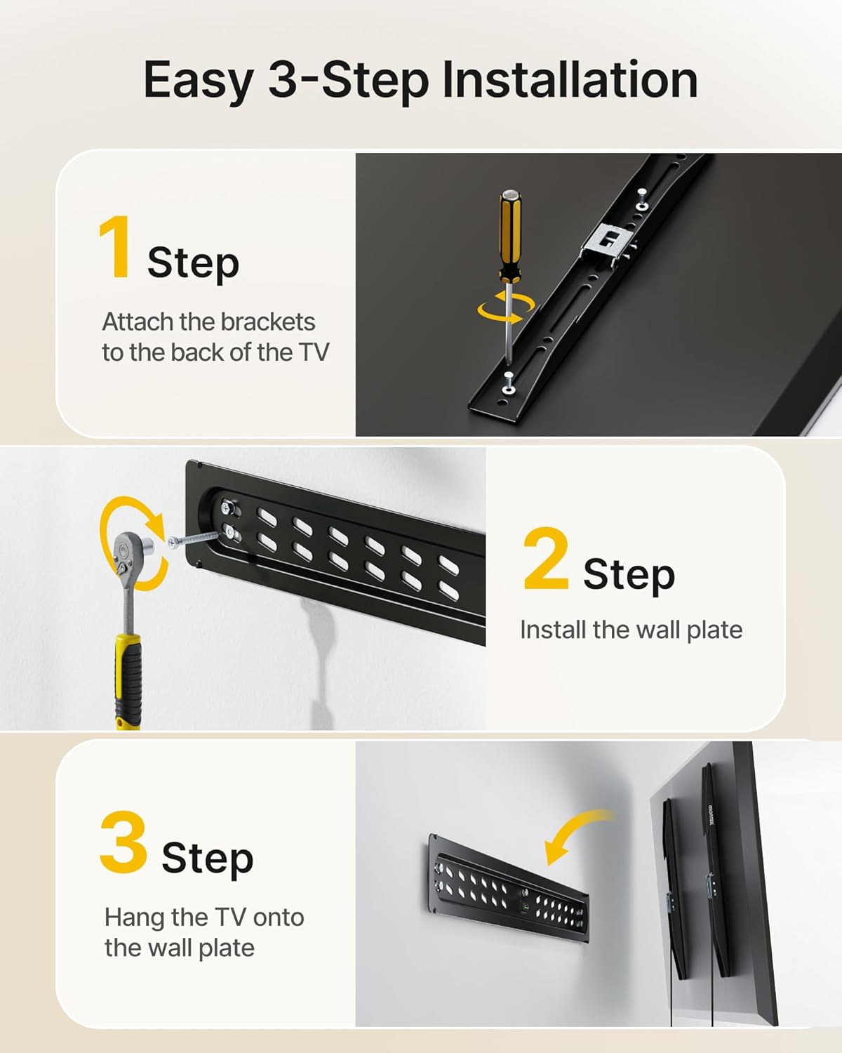 monTEK Ultra Slim Fixed TV Wall Mount Bracket for 43–95" Flat & Curved TVs, Super Low Profile 0.95" from Wall, Holds 150 lbs, Supports VESA 800x400, Fits 16"/18"/24"/32" Studs, TM1006W-LF
