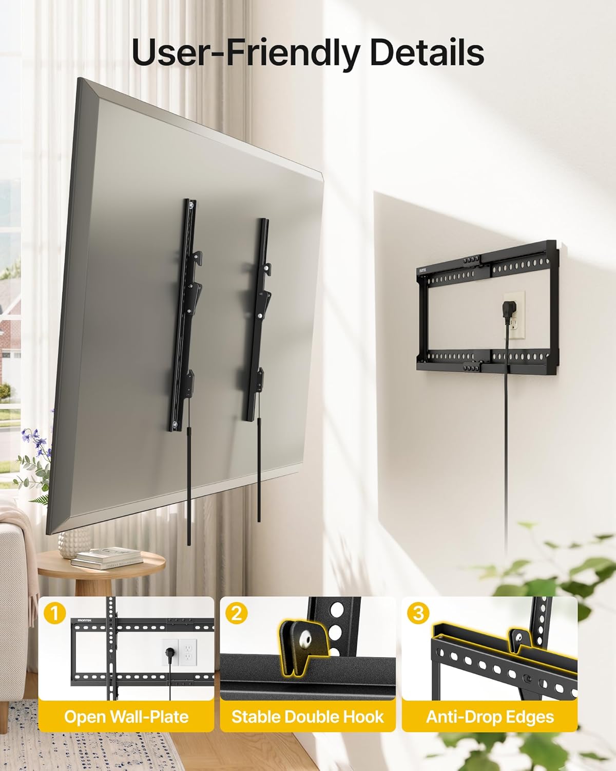 monTEK Heavy Duty TV Wall Mount Tilting Low Profile TV Bracket for 37-86 Inch Flat Screen Curved TVs, Anti-Glare Tilt TV Mount Fits 16"/18"/24" Studs, Max VESA 600x400mm, Holds up to 165 lbs