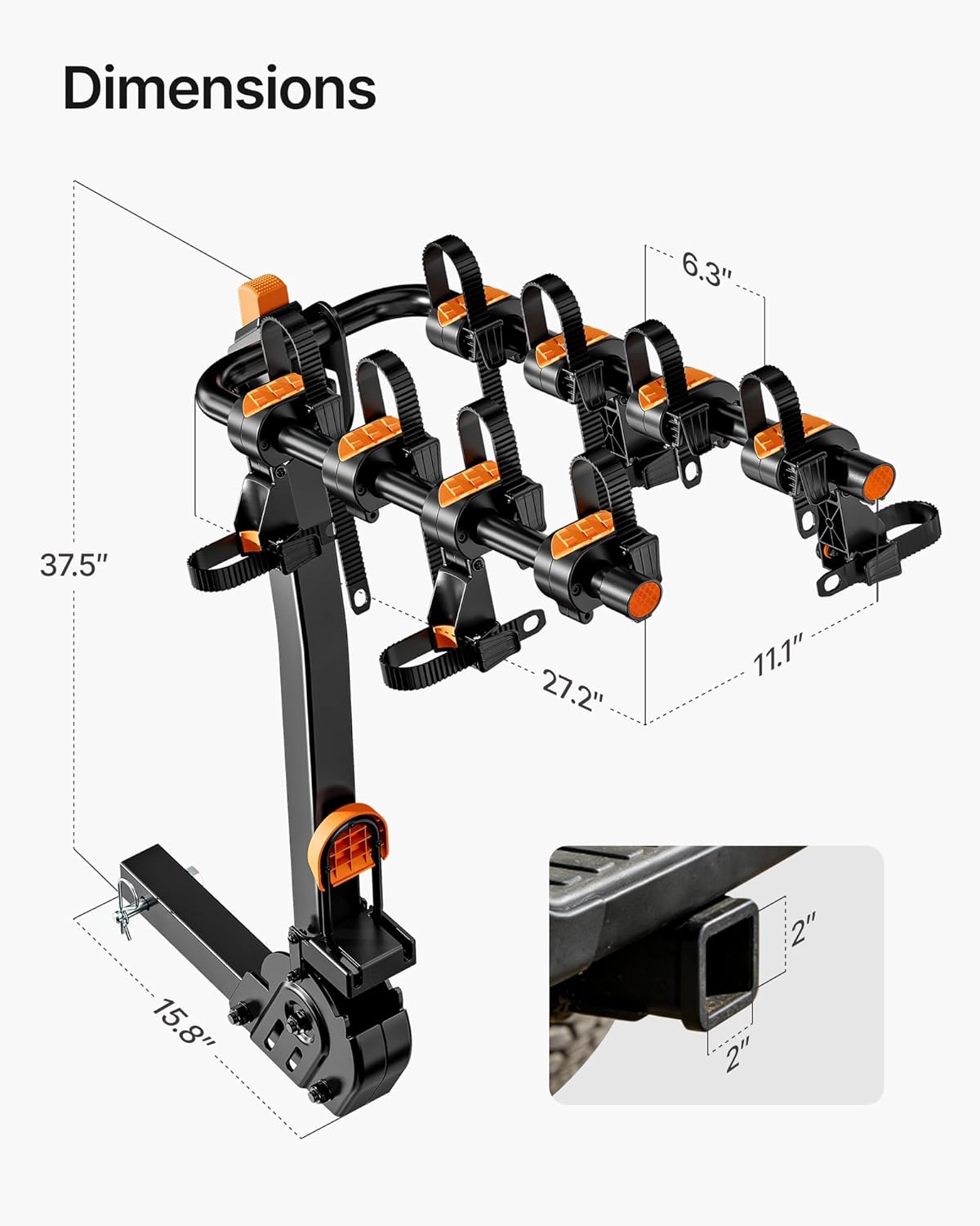 monTEK Premier Locking Quick Release 4-Bike Rack for Cars, Trucks, SUVs with 2” Hitch, Quick Foldable & Tiltable Bike Rack Hitch,3mm Thick Heavy-Duty Steel Frame&High-Secure Straps Hitch Bike Rack