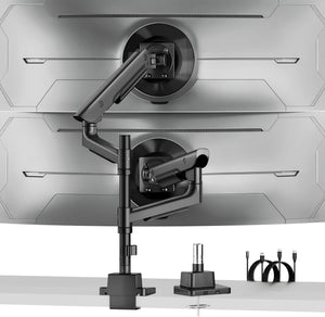 monTEK Premium Aluminum Monitor Arm for 17–57” Ultrawide Screens up to 59 lbs, USB 3.0 Dual Desk Mount with Adjustable Gas Spring, Quick-Release Plate, 10-Min Assembly, Clamp/Grommet, Max VESA 100x100