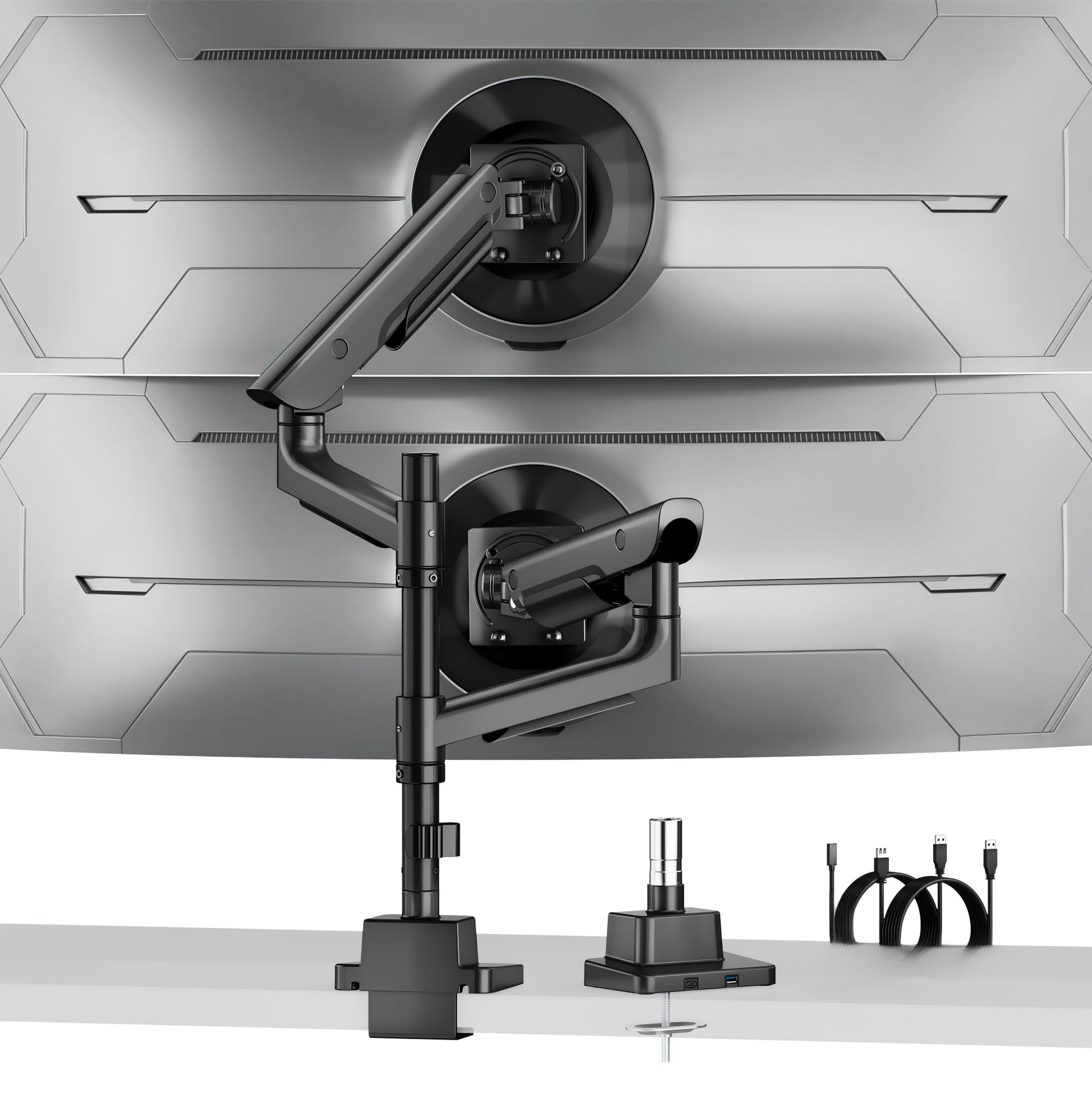 monTEK Premium Aluminum Monitor Arm for 17–57” Ultrawide Screens up to 59 lbs, USB 3.0 Dual Desk Mount with Adjustable Gas Spring, Quick-Release Plate, 10-Min Assembly, Clamp/Grommet, Max VESA 100x100