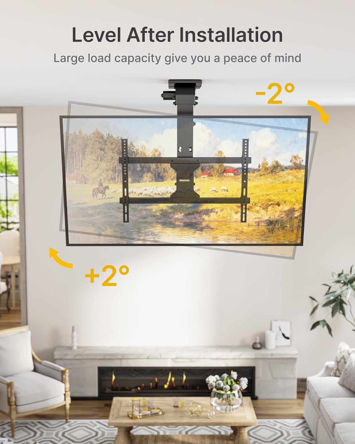 monTEK Motorized Ceiling TV Mount with Remote for 37-75 Inch TVs, Electric TV Mount Motorized Drop Down for Flat and Pitched Roof,Holds up to 99 lbs, 4X Load Tested, App and Voice Control