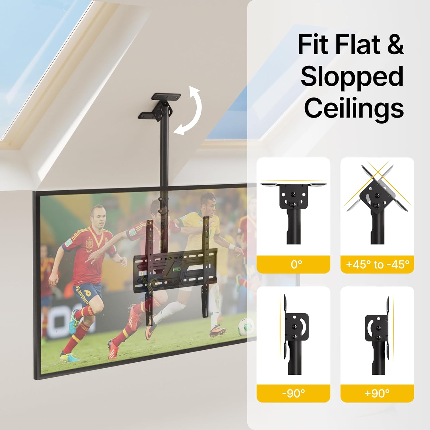 monTEK Ceiling TV Mount for 37-75 inch Flat Screen Displays, Hanging Adjustable Ceiling TV Bracket Fits Most LCD LED OLED 4K TVs, Pole Ceiling Mount Holds up to 110lbs, Max VESA 400x400mm, TM1009C-M