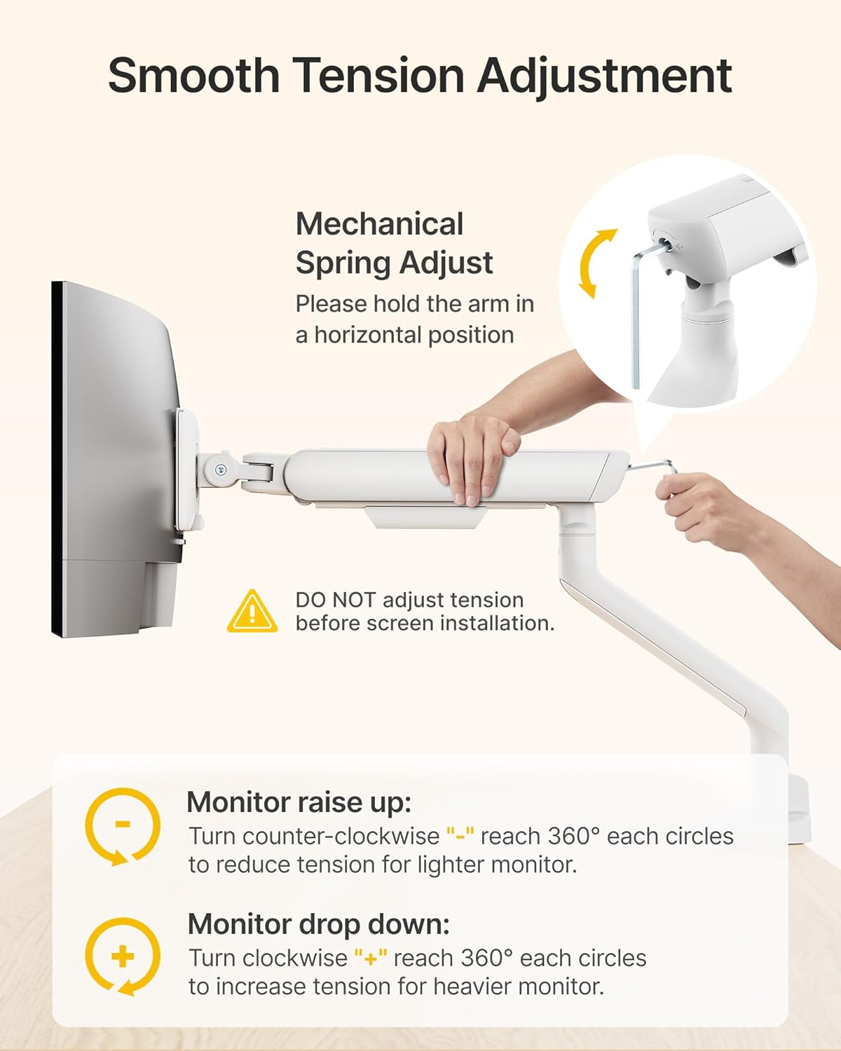 monTEK Single Monitor Arm, Mechanical Spring Monitor Arm for 17-40" Ultrawide Screens, Adjustable Monitor Desk Mount Holds up to 26.4 lbs with C Clamp/Grommet Desk Mount, VESA 75/100mm, MA1011WH