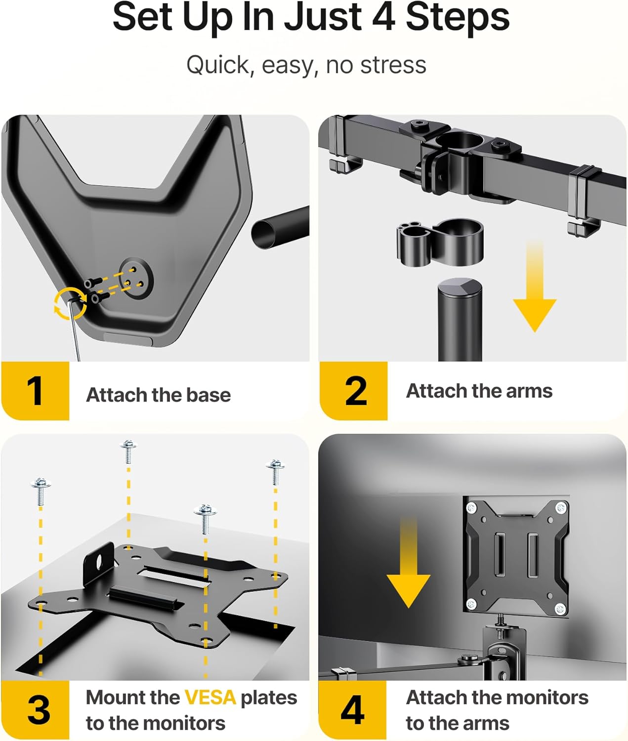 monTEK Stable Triple Monitor Stand, Free Standing Fully Adjustable Desk Mount for 3 Screen up to 17”-32” and 22lbs Capacity Each Arm, Heavy Duty Base, VESA 75x75mm/ 100x100mm