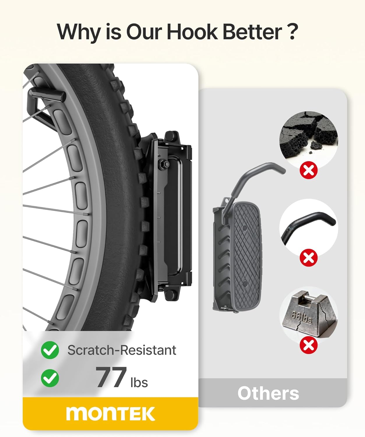 monTEK Bike Wall Mount for 4.5" Tire Width, Swivel Bike Wall Hanger Holds Up to 77lbs, Space-Saving Bike Rack Garage, Heavy Duty Bike Storage for Bedroom Home Office, 1 Pack