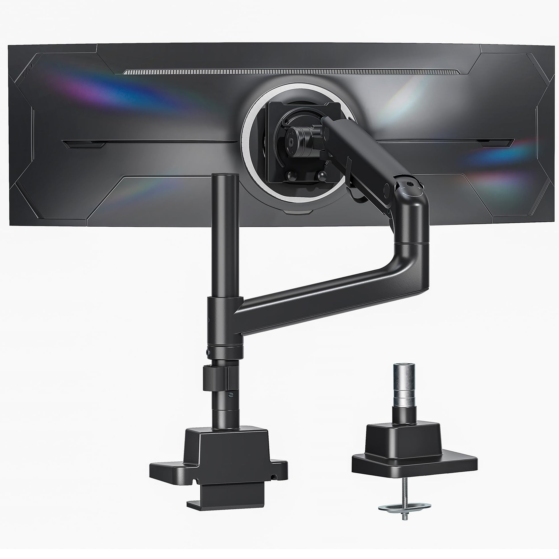 monTEK 17-57 Inch Ultrawide Monitor Arm for Up to 59.4lbs Screens, Aluminum Heavy-Duty Gas Spring Single Curved Screen Adjustable Monitor Stand,75/100mm Vesa Mount, White
