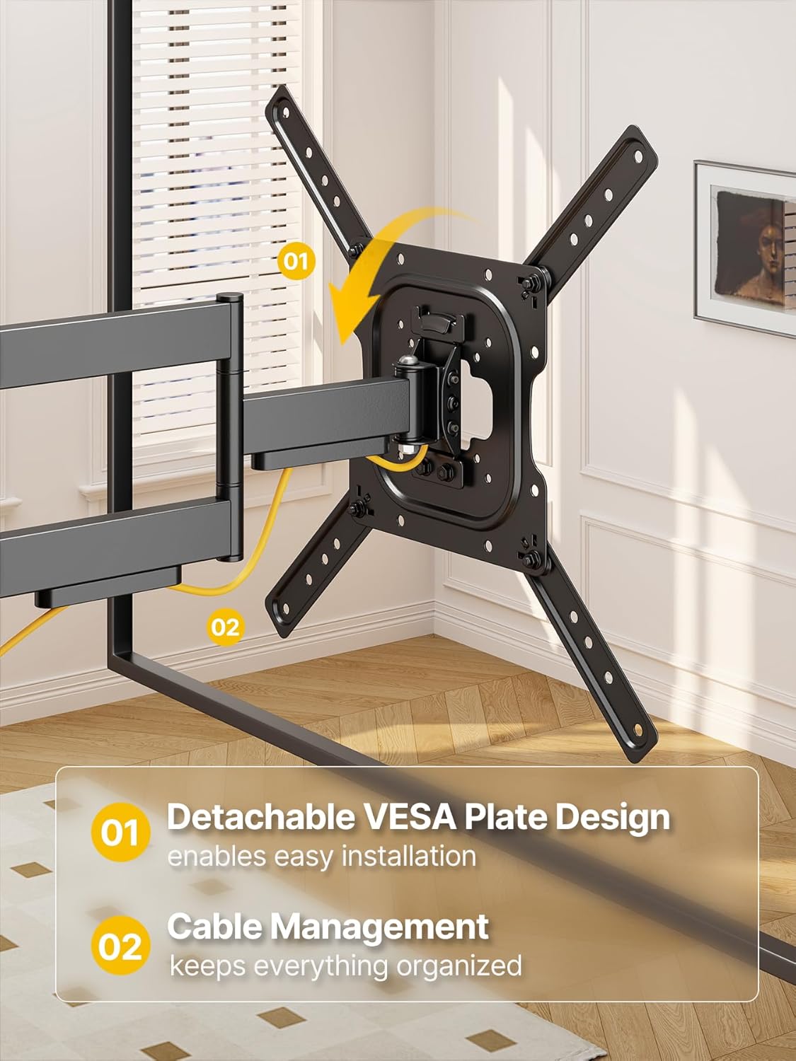 monTEK Full Motion TV Wall Mount for 23–65 Inch Flat & Curved TVs and Monitors, Swivel & Tilt Articulating Bracket, Max VESA 400x400mm, Holds up to 77 lbs, Perfect Center Design