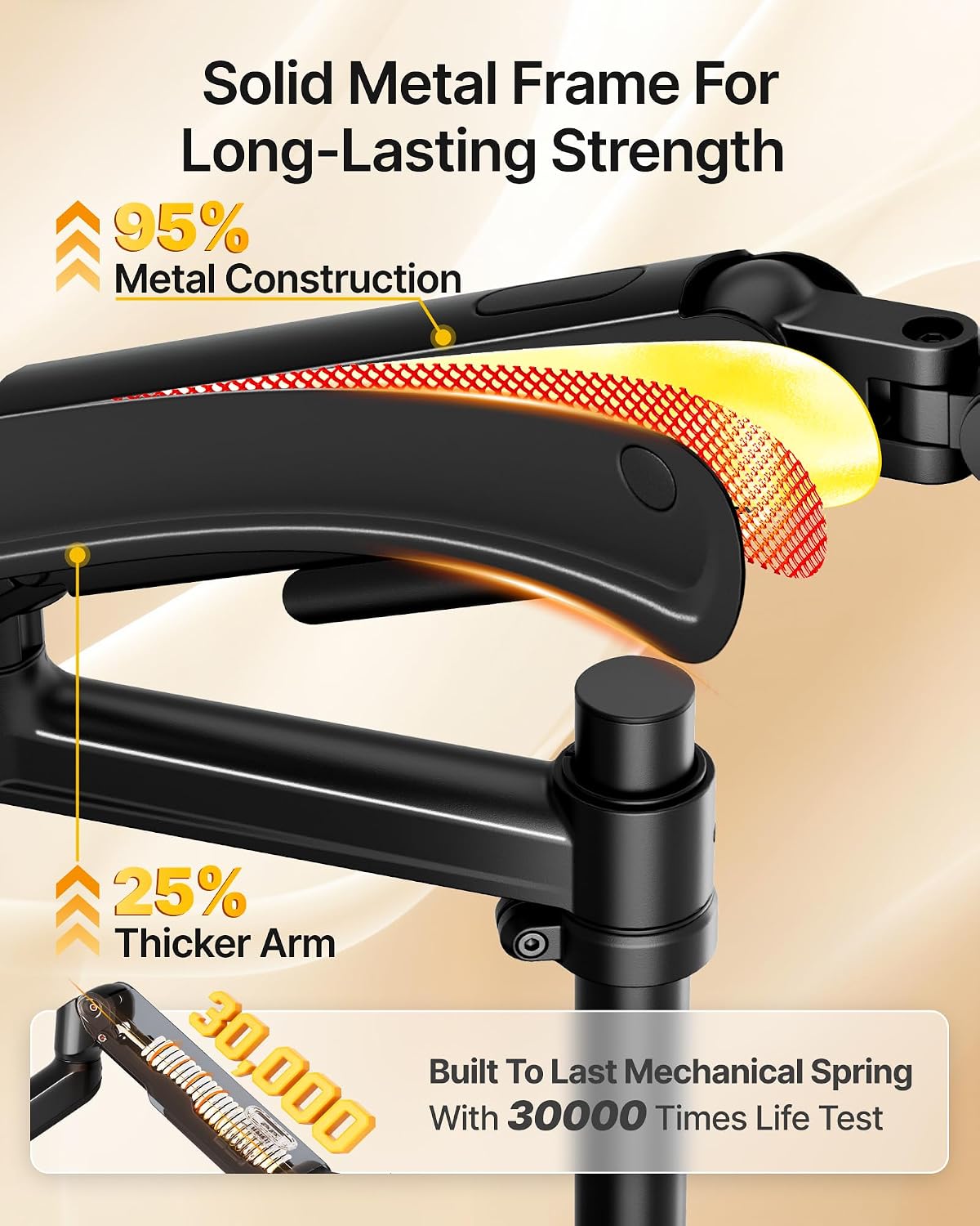 monTEK Single Monitor Arm with Pole, Aluminum Heavy-Duty Height Adjustable Desk Stand for 17″–40″ Ultrawide Computer Screens,Full Motions Arm Mechanical Spring Holds Up to 26.4lbs, VESA 75/100,Black