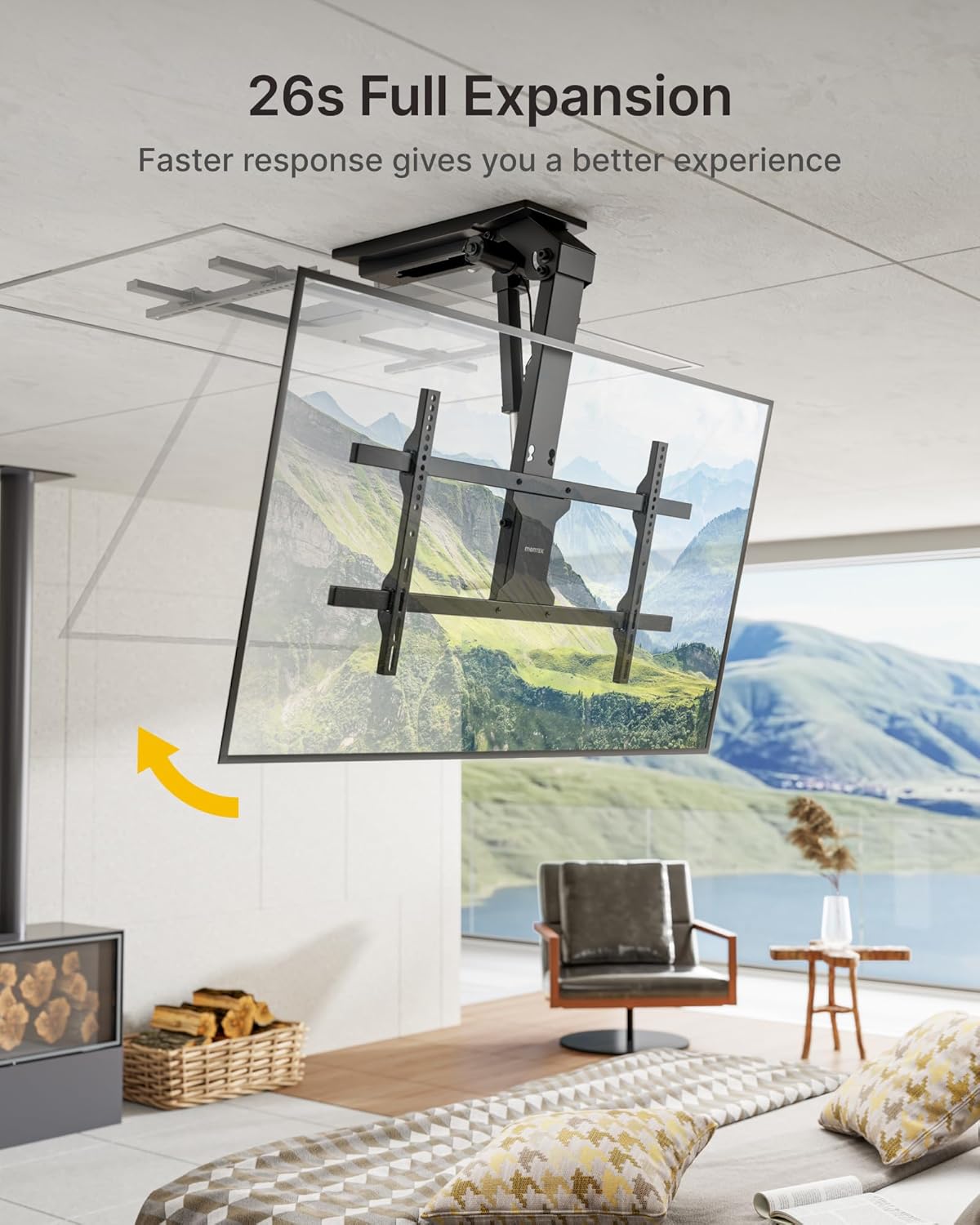 monTEK Motorized Ceiling TV Mount with Remote for 43-86 Inch TVs, Electric TV Mount Motorized Drop Down for Flat and Pitched Roof,Holds up to 99 lbs, 4X Load Tested, App and Voice Control