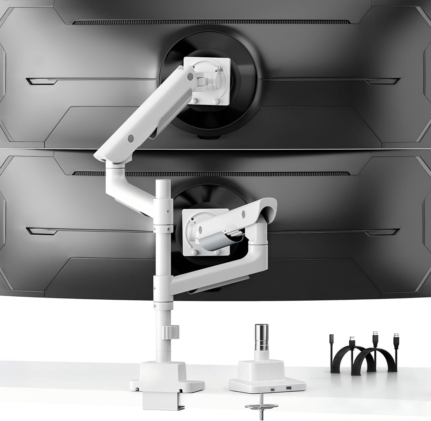 monTEK Premium Aluminum Monitor Arm for 17–57” Ultrawide Screens up to 59 lbs, USB 3.0 Dual Desk Mount with Adjustable Gas Spring, Quick-Release Plate, 10-Min Assembly, Clamp/Grommet, Max VESA 100x100