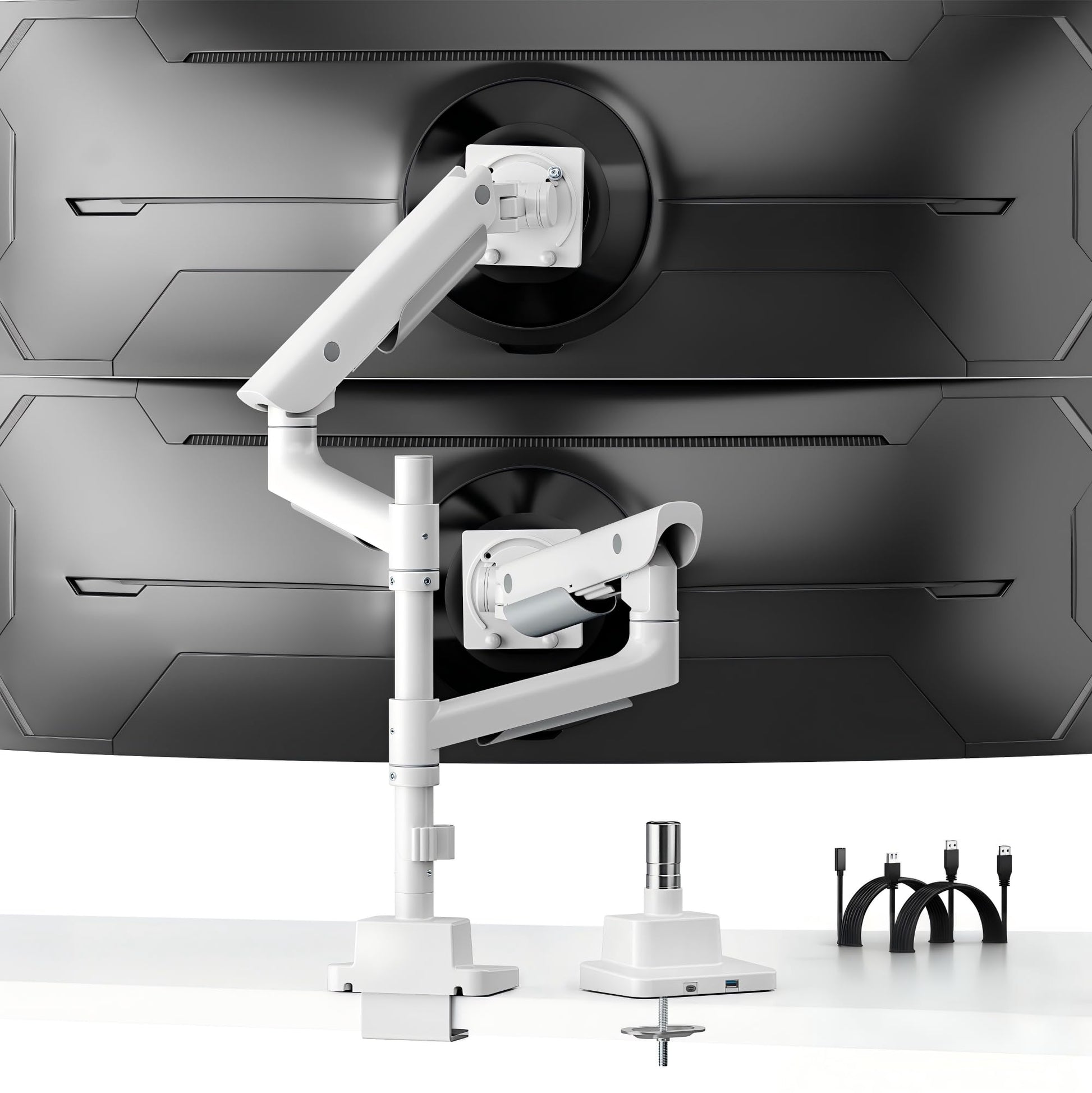 monTEK Premium Aluminum Monitor Arm for 17–57” Ultrawide Screens up to 59 lbs, USB 3.0 Dual Desk Mount with Adjustable Gas Spring, Quick-Release Plate, 10-Min Assembly, Clamp/Grommet, Max VESA 100x100