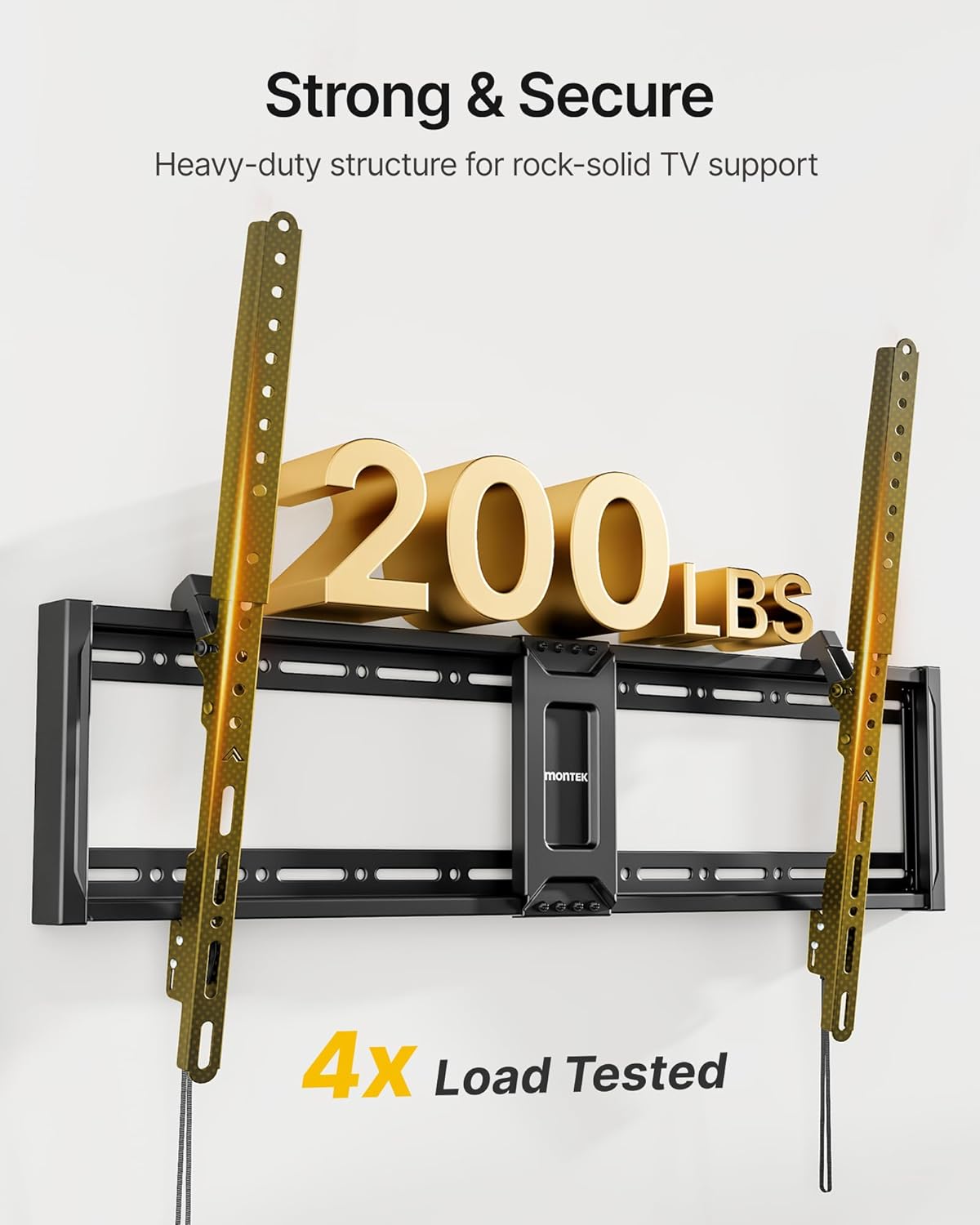 monTEK Heavy Duty Tilt TV Wall Mount for 43–100" Large Flat & Curved TVs, Holds 200 lbs, Ultra Slim Low Profile Bracket with 8° Tilt, Fits 16"/18"/24"/32" Wood Studs, Max VESA 800x600, 4× Load Tested