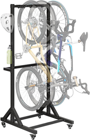 monTEK Freestanding Bike Storage Rack for 3 Bikes, Heavy Duty 210LBS Vertical Bike Stand with 3 Bike Hooks & 4 Helmet Hooks, Indoor and Outdoor Bike Storage Rack with Locking Casters