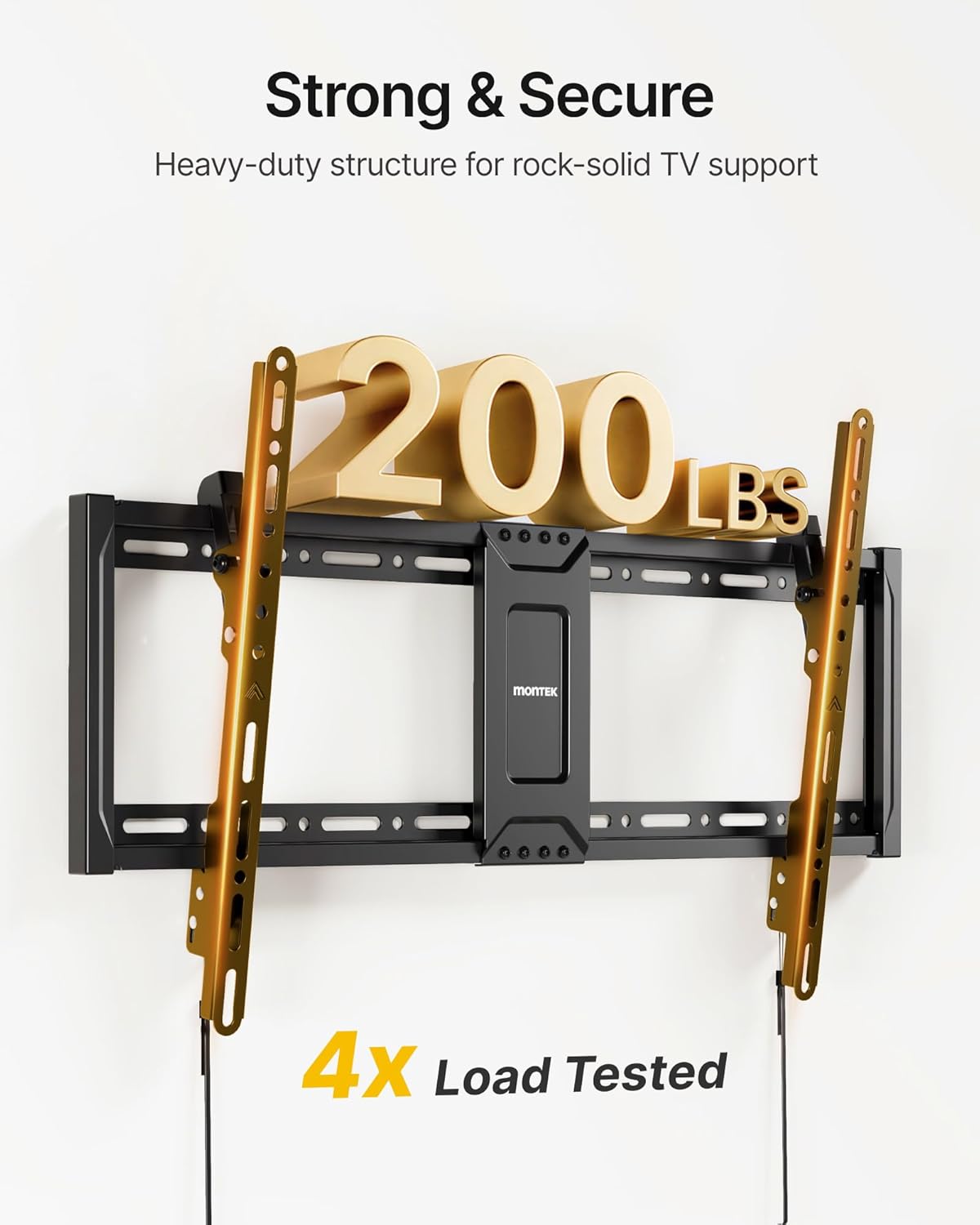 monTEK Heavy Duty Tilting TV Wall Mount for 37-90 Inch TVs, 200 lbs Capacity, 1.65" Slim Low Profile Wall Bracket, Max VESA 600x400mm Fits 16"/18"/24" Studs, Space-Saving for Large Flat & Curved TVs