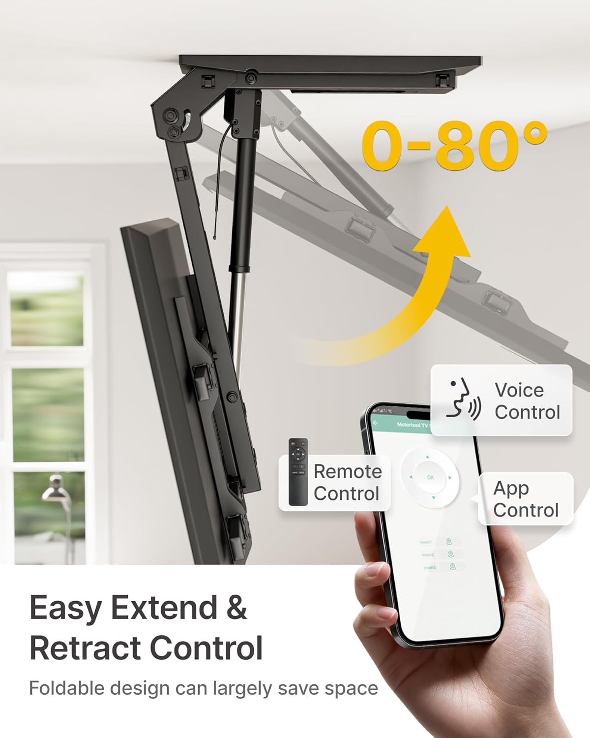 monTEK Motorized Ceiling TV Mount with Remote for 43-86 Inch TVs, Electric TV Mount Motorized Drop Down for Flat and Pitched Roof,Holds up to 99 lbs, 4X Load Tested, App and Voice Control