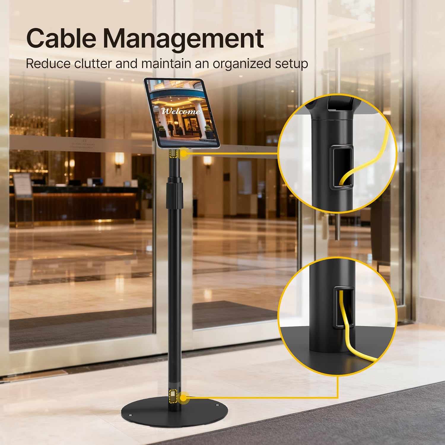 monTEK Anti-Theft Tablet Floor Stand, Frameless Universal Tablet Kiosk with Security Lock Fit 7-15” Screen, Height Adjustable Mount Compatible with Gen 7 to 10 /iPad Pro/Air/Mini/Samsung Tab, Black