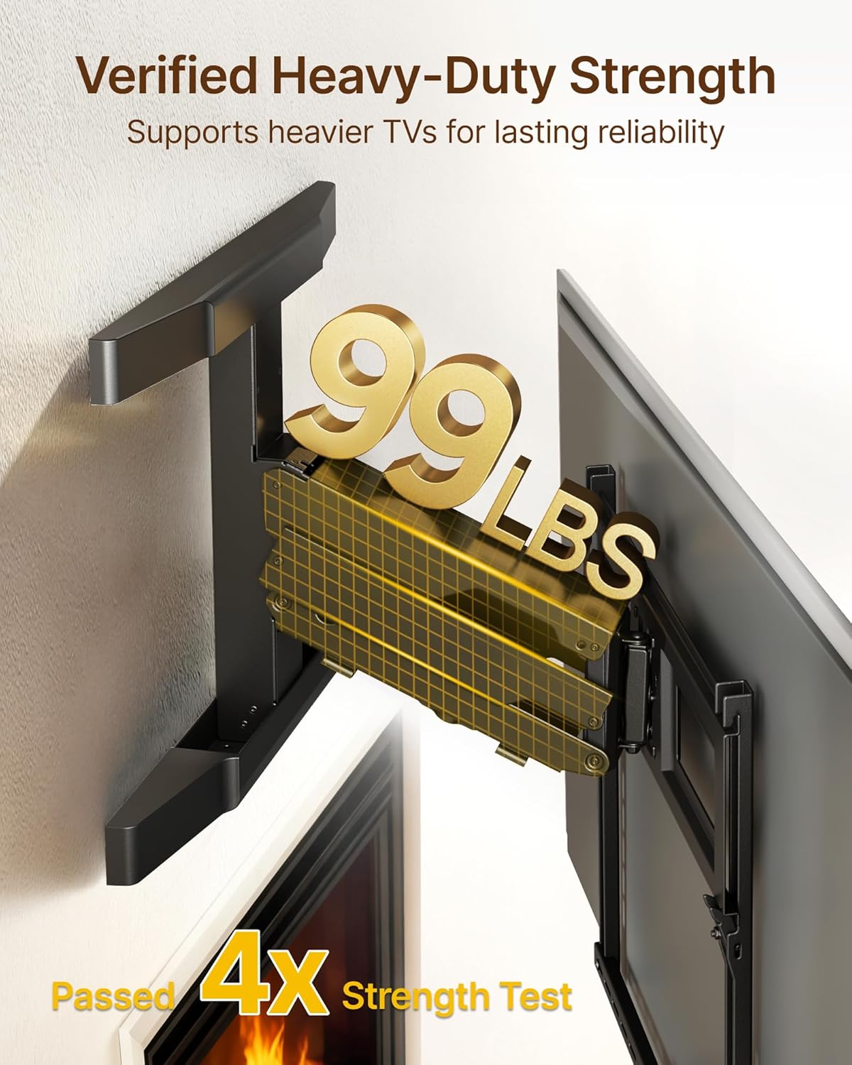 monTEK Fireplace Pull Down TV Mount for 43-86 Inch TVs Up to 99lbs, Swivel & Leveling Drop Down TV Mount, Pull Down TV Mount Over Fireplace with Padded Handle Bar, Max VESA 600x400mm
