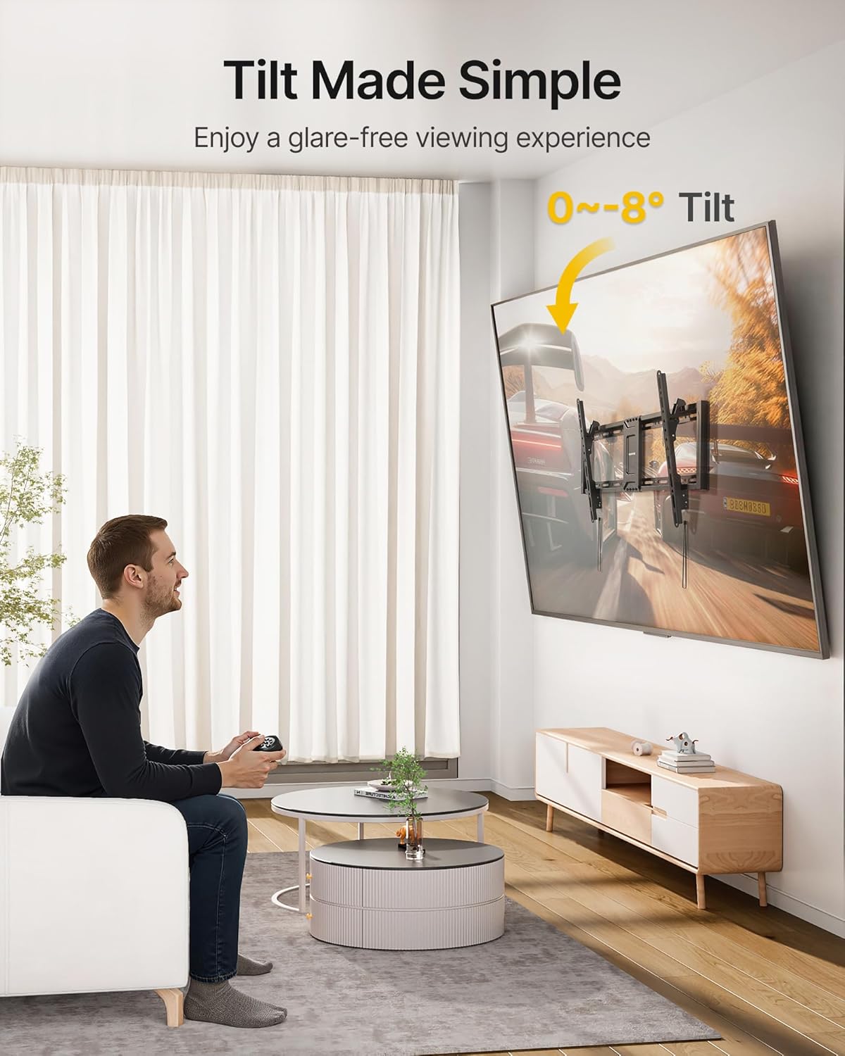 monTEK Heavy Duty Tilting TV Wall Mount for 37-90 Inch TVs, 200 lbs Capacity, 1.65" Slim Low Profile Wall Bracket, Max VESA 600x400mm Fits 16"/18"/24" Studs, Space-Saving for Large Flat & Curved TVs