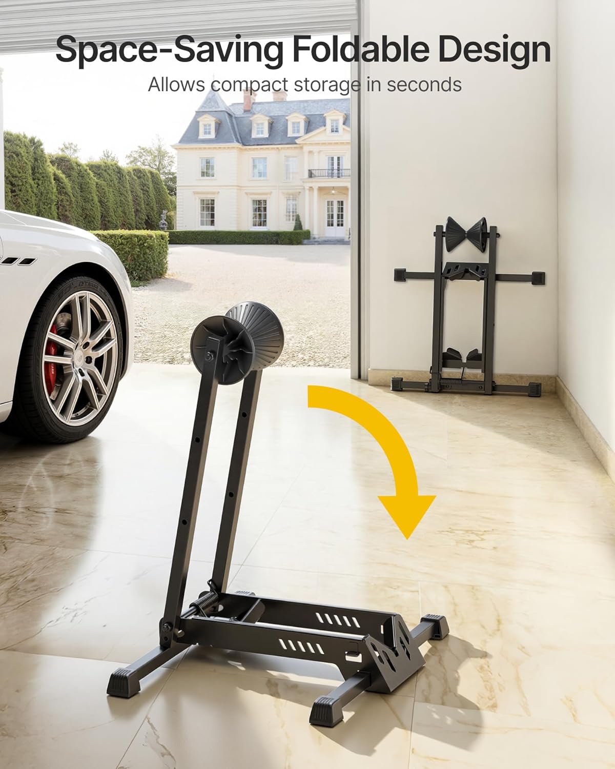 monTEK Heavy-Duty Bike Floor Stand for Max 4.5" Tire Width | 77lbs Capacity Dual-Arm Foldable Bicycle Storage Rack | 3-Level Height Adjustable | Fit 20"-26" Wheels for Road, Mountain & Fat Bikes