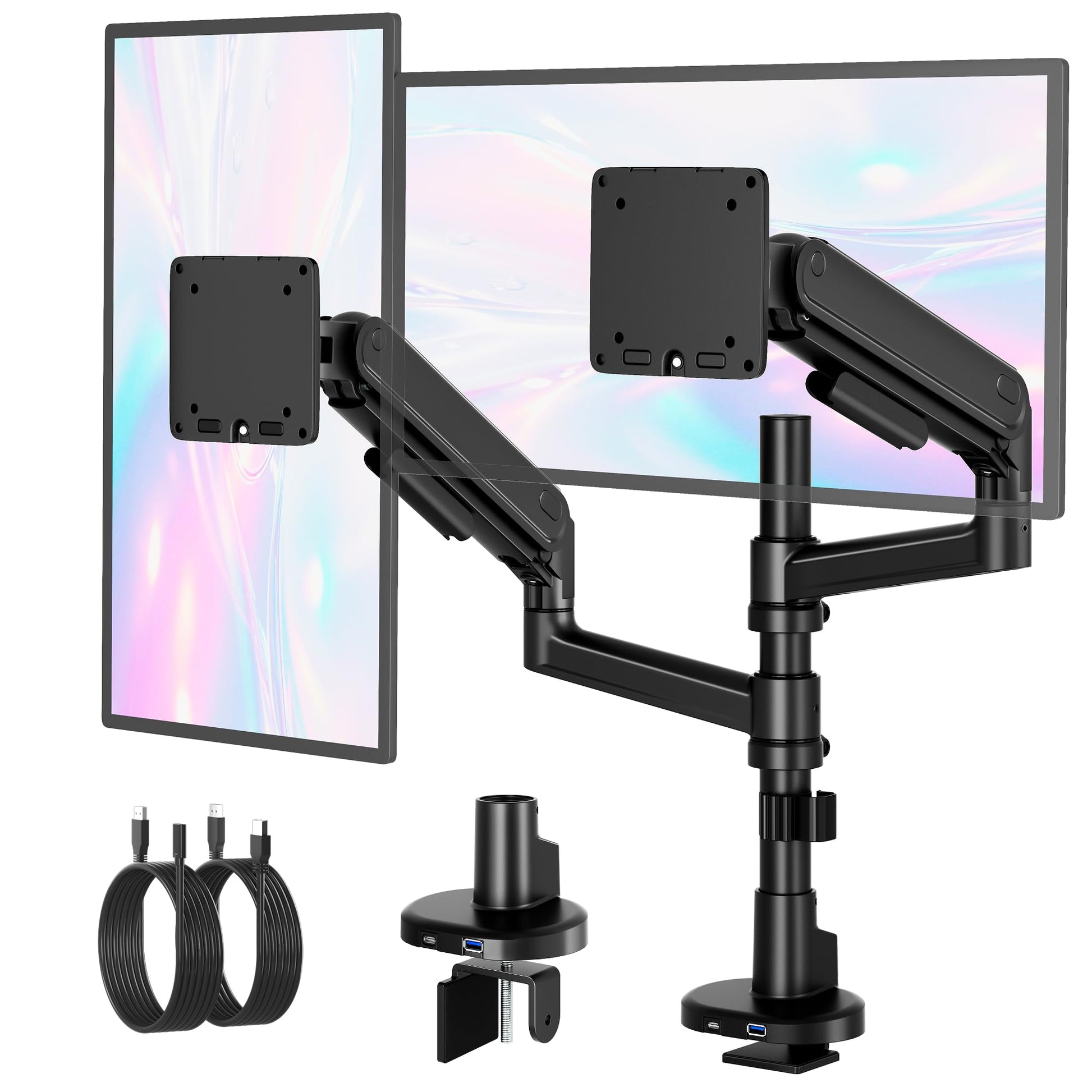 monTEK Dual Vertical Monitor Arm up to 40 inch, Aluminum Heavy-Duty Height Adjustable Stacked Desk Monitor Stand Full Motions Arm Mechanical Spring Holds Up to 26.4lbs,VESA 75x75/100x100,Black