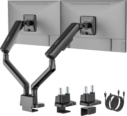 monTEK Dual Monitor Arm with USB, Mechanical Spring Monitor Arm for 17-35" Screens, Adjustable Monitor Desk Mount Each Holds up to 24.2 lbs with C Clamp/Grommet Desk Mount, VESA 75/100mm, MA1011UCBK-D