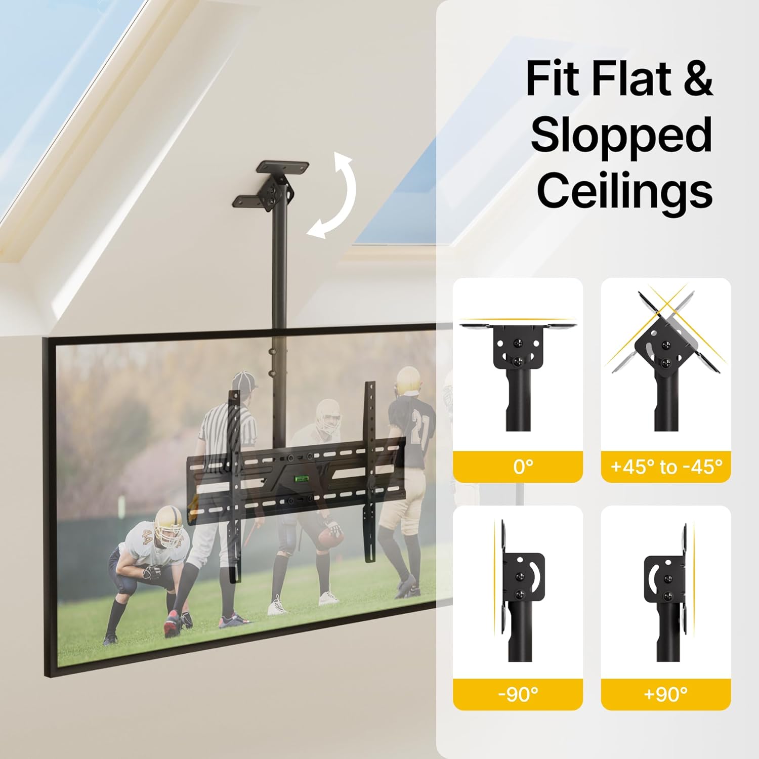 monTEK Ceiling TV Mount for 37-86 inch Flat Screen Displays, Hanging Adjustable Ceiling TV Bracket Fits Most LCD LED OLED 4K TVs, Pole Ceiling Mount Holds up to 110lbs, Max VESA 600x400mm, TM1009C-L