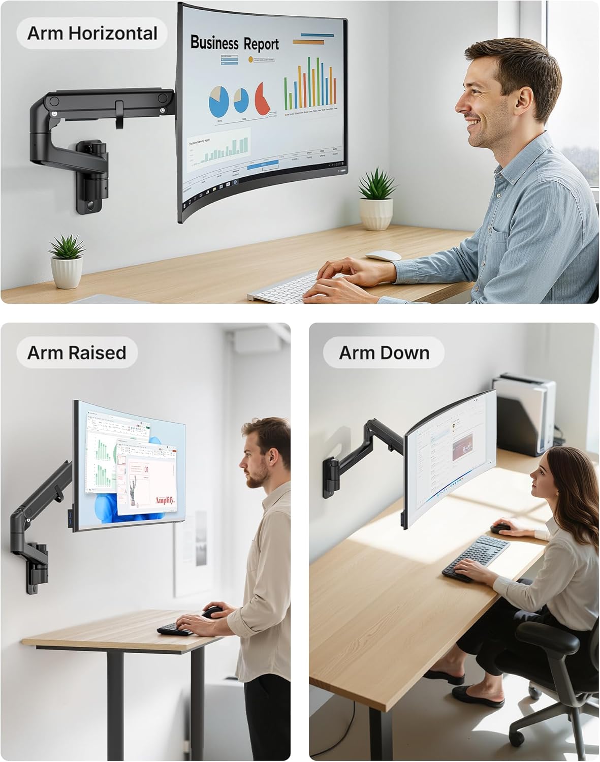 monTEK 17-49 inch Single Monitor Wall Mount for up to 44 lbs Ultrawide Screen, Premium Aluminum Heavy Duty Monitor Arm with Adjustable Gas Spring Arm, 75x75/100x100 VESA Mount, Black