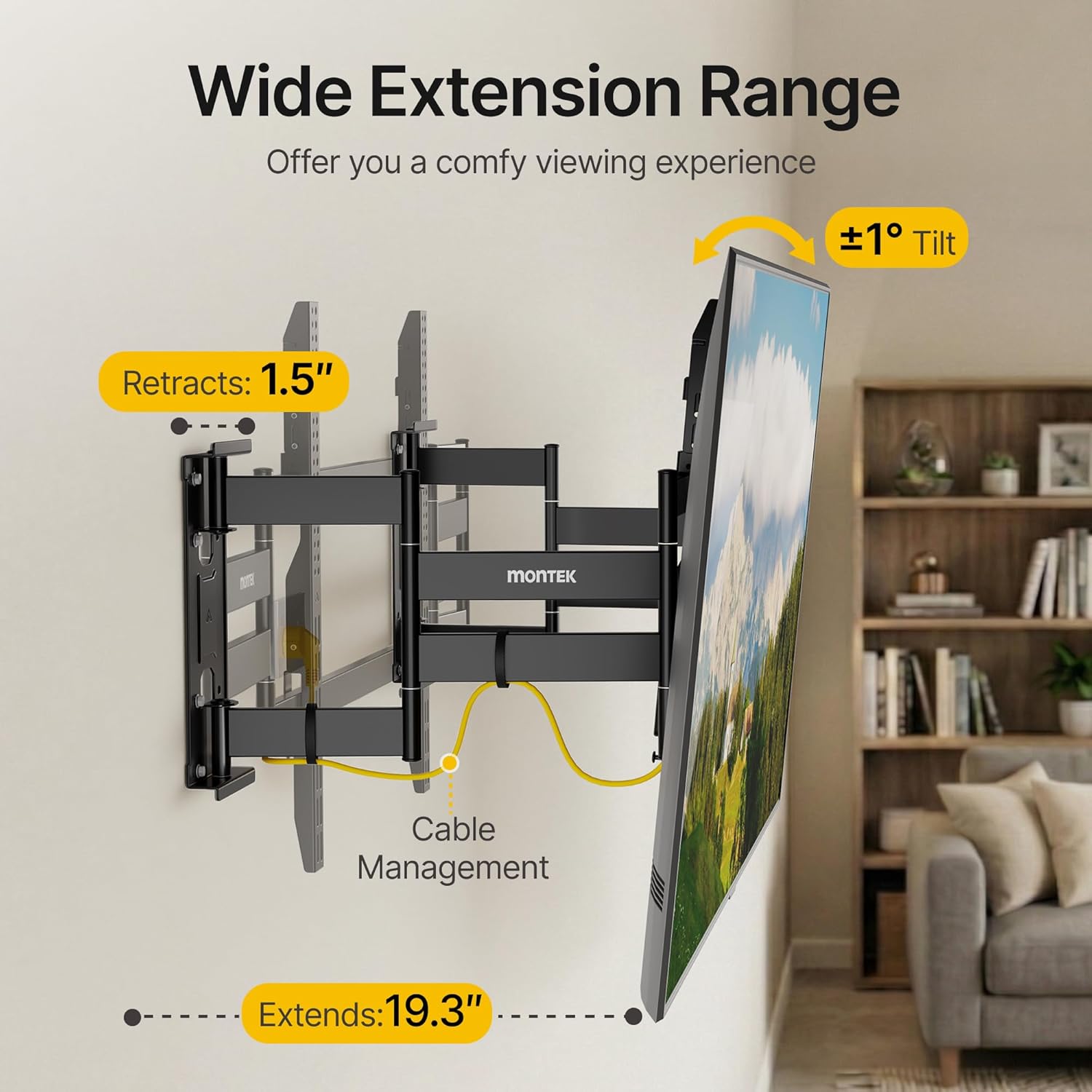 monTEK Heavy Duty Corner TV Wall Mount for 65-100 Inch Large TVs, Full Motion TV Bracket with 19.3" Long Articulating Arm, Dual TV Wall Arm up to 275lbs Perfect for Office, Gym, Max VESA 800x600mm