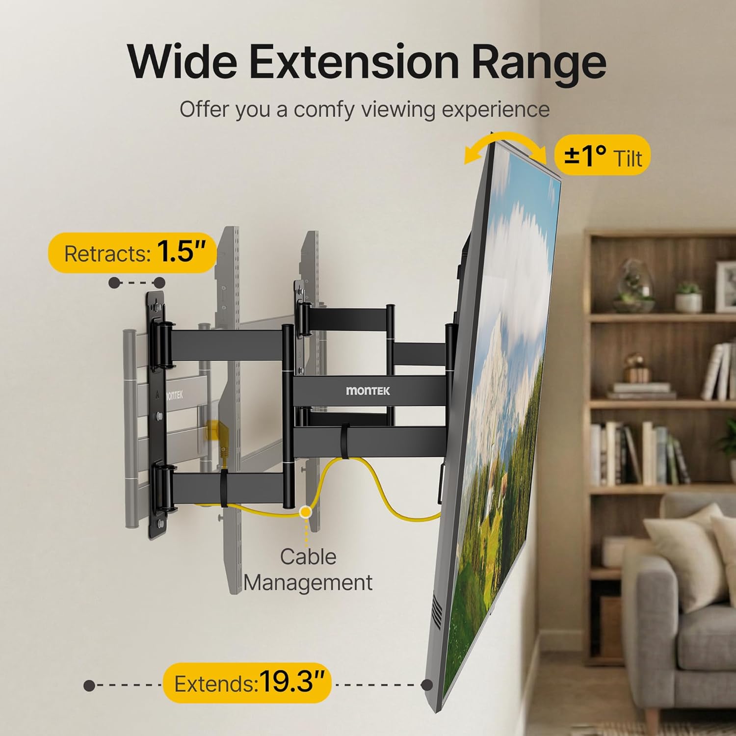 monTEK Heavy Duty Corner TV Wall Mount for 75-120 Inch Large TVs, Full Motion TV Bracket with Long Extension Articulating Arm, Dual TV Wall Arm up to 300lbs Perfect for Office, Max VESA 1000x600mm