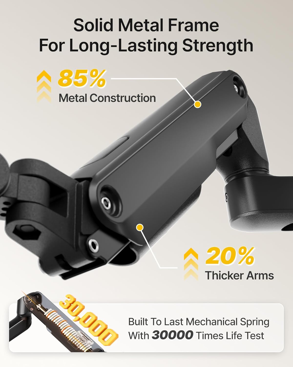 monTEK Tall Single Monitor Arm, Heavy Duty Adjustable Desk Mount for 17–32" Screens, Holds 19.8 lbs, 21 in Max Height, Full Motion Swivel & Tilt, VESA 75/100mm