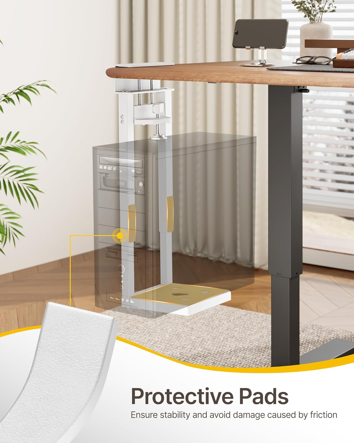 monTEK No Drill Under Desk PC Mount, Clamp-On Heavy Duty CPU Holder with Ventilated Cooling Design for Standing Desk & Home Office, Fits Most PC Cases 16.1"-25.6" (H), 66 lbs, White