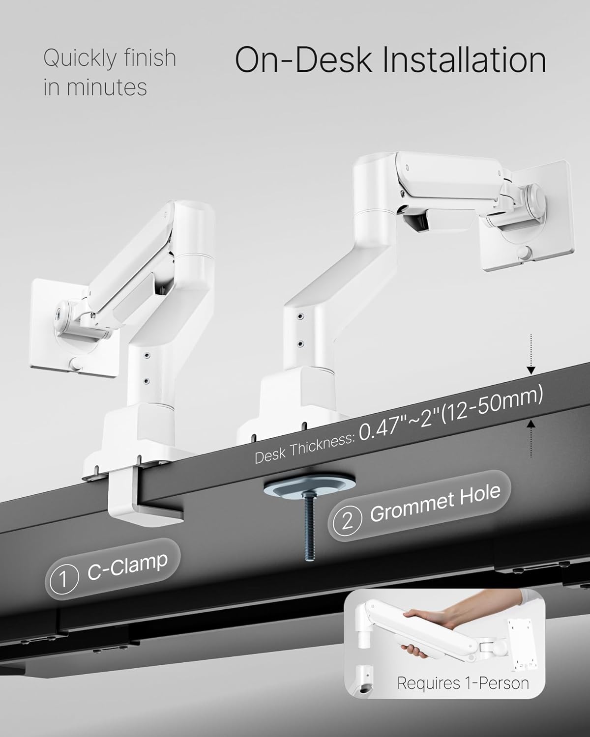 monTEK Deluxe Monitor Arm for 17 to 40 Inch Curved Screens with Cable Management Aluminum Fully Adjustable Single Monitor Arm with Clamp/Grommet, Quick Release Plate,75x75/100x100 VESA