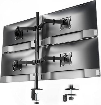 monTEK Quad Monitor Stand Mount, Fully Adjustable Desk Mount for 4 Screen up to 17”-32” and 22lbs Capacity Each Arm, Stable Monitor Arm with C Clamp and Grommet Base, VESA 75x75mm/100x100mm