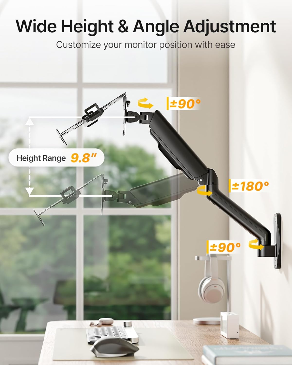 monTEK Laptop Arm Wall Mount, 2-in-1 Full Motion Monitor & Laptop Stand with Adjustable Tray, Fits Max 18" Notebook and 32" Screen, Metal Ergonomic Single Monitor Holds Up to 19.8lbs