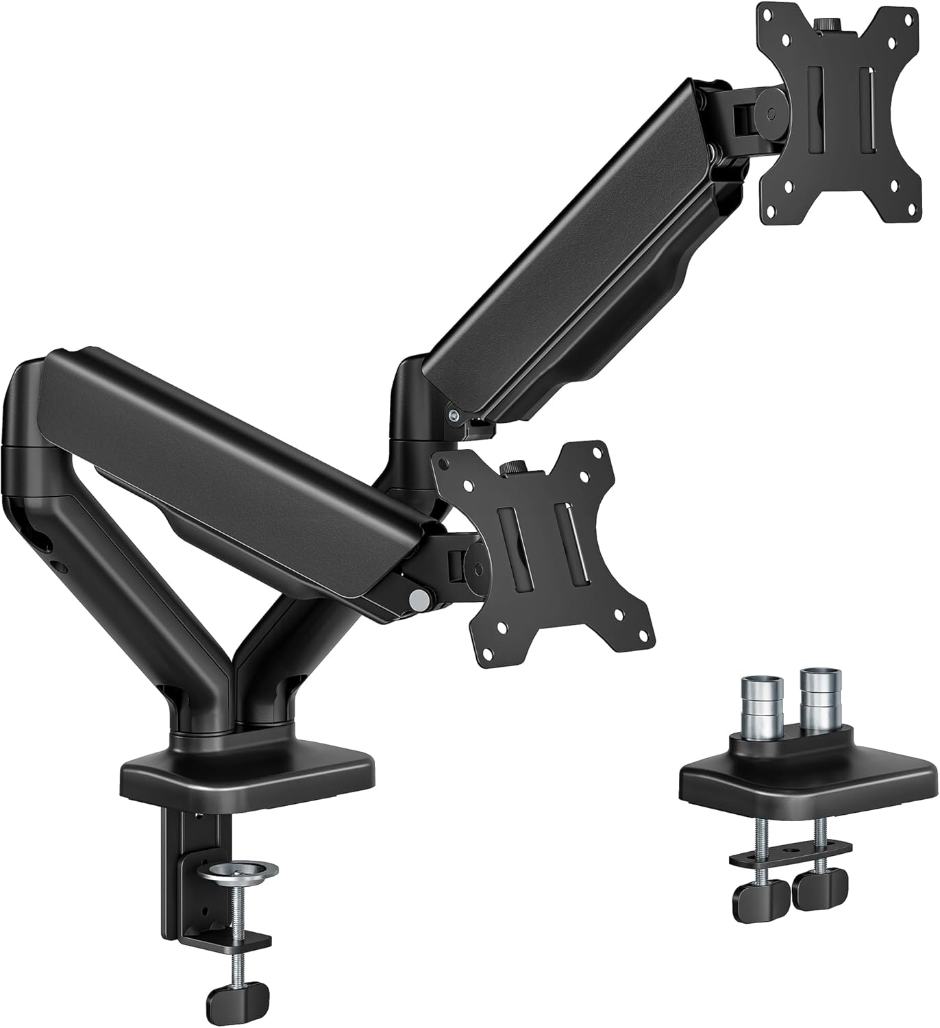 monTEK Heavy Duty Dual Monitor Arm for 17-32” Flat/Curved Screens, Premium Mechanical Spring Monitor Arm up to 19.8 lbs, Full Motion Monitor Desk Mount with Quick-Release VESA 75/100mm, Clamp/Grommet
