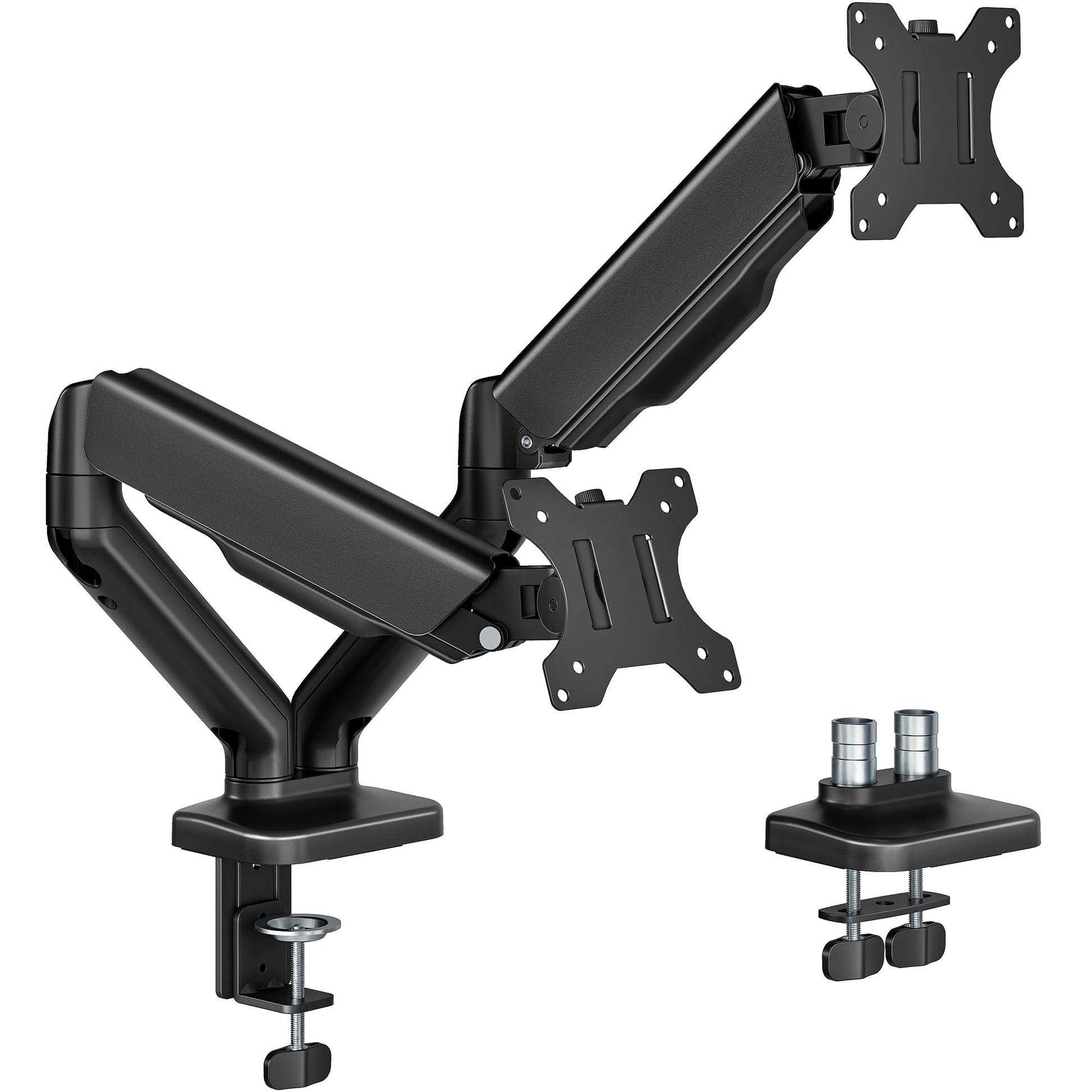 monTEK Heavy Duty Single Monitor Arm for 17-32” Flat/Curved Screens, Premium Mechanical Spring Monitor Arm up to 19.8 lbs, Full Motion Monitor Desk Mount with Quick-Release VESA Plate, Clamp/Grommet