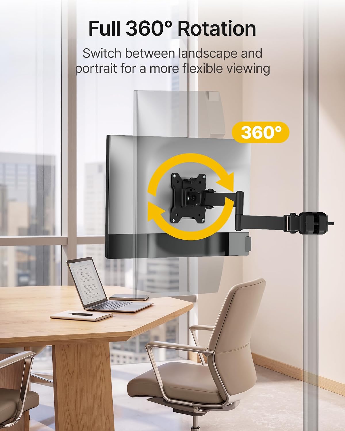 monTEK Universal VESA Steel Pole Mount Full Motion Monitor Arm, Fits 17 to 32 Inch Screens with Removable 75x75/100x100 VESA Plate, Holds Up to 10kg/22lbs, Black Clamp Mount with Cable Management