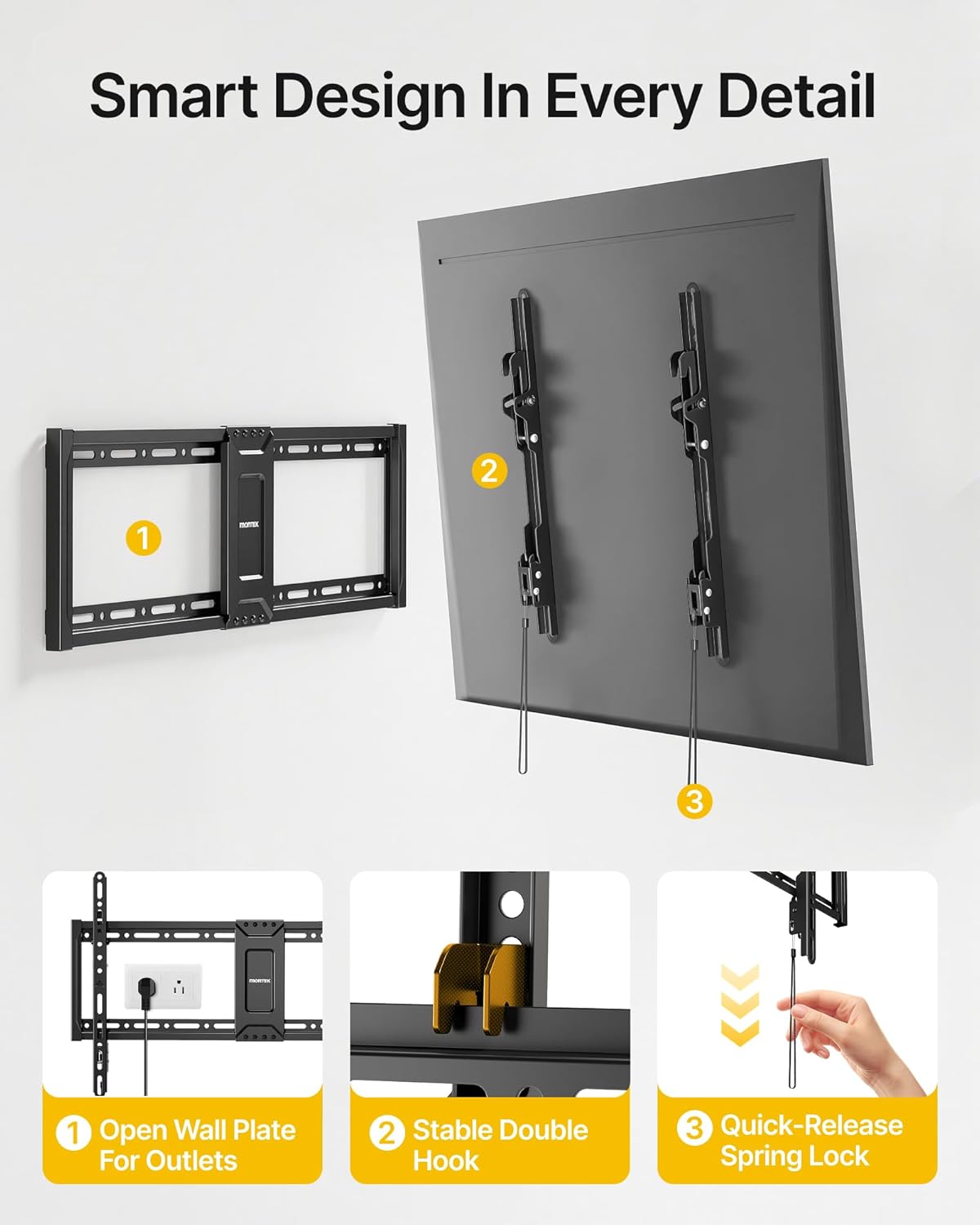 monTEK Heavy Duty Tilting TV Wall Mount for 37-90 Inch TVs, 200 lbs Capacity, 1.65" Slim Low Profile Wall Bracket, Max VESA 600x400mm Fits 16"/18"/24" Studs, Space-Saving for Large Flat & Curved TVs