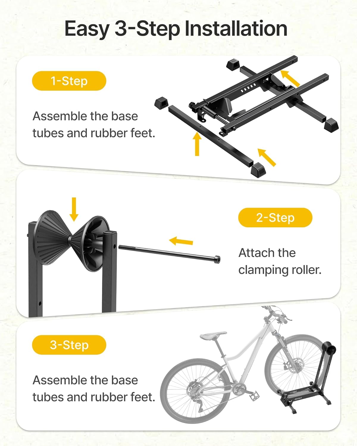 monTEK Heavy-Duty Bike Floor Stand for Max 4.5" Tire Width | 77lbs Capacity Dual-Arm Foldable Bicycle Storage Rack | 3-Level Height Adjustable | Fit 20"-26" Wheels for Road, Mountain & Fat Bikes