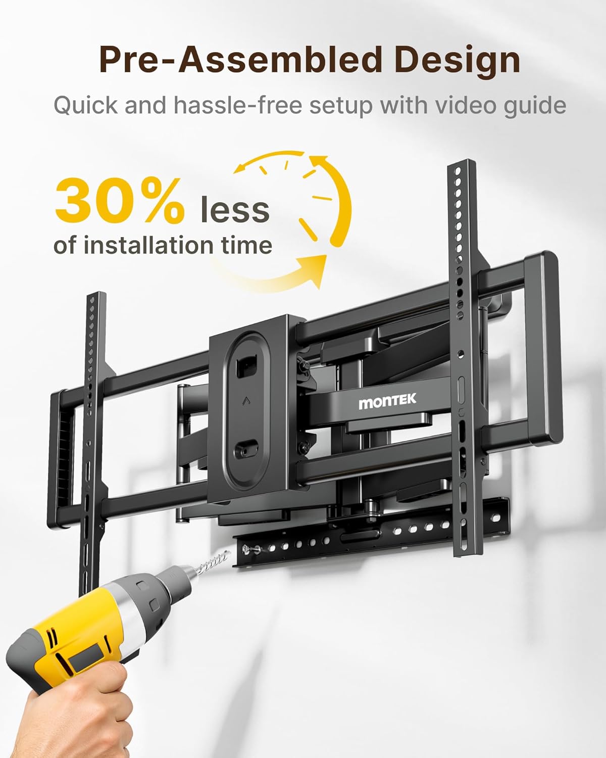 monTEK Heavy Duty Full Motion TV Wall Mount for 43–100 Inch TVs, Pre-Assembled Bracket with Tool-Free Tilt, Swivel & Extension, Max VESA 800x600, 150lbs 4X Strength Tested, Fits 16/18 Inch Studs