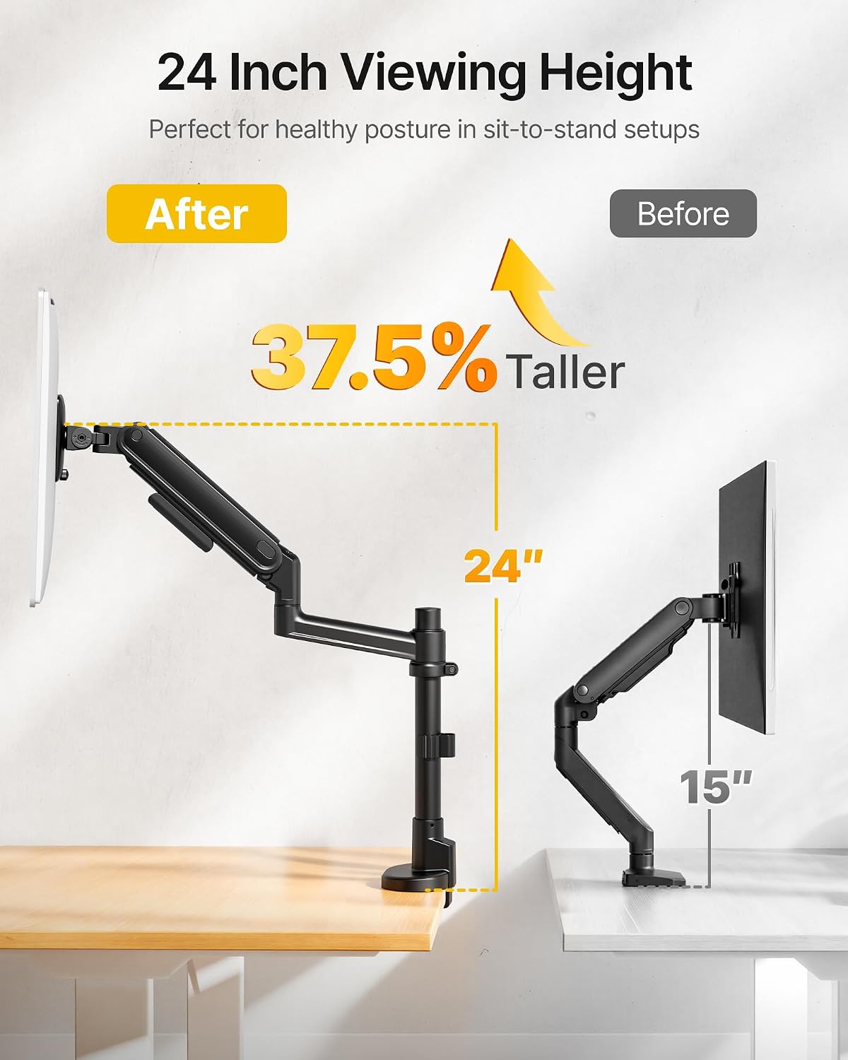 monTEK Single Monitor Arm with Pole, Aluminum Heavy-Duty Height Adjustable Desk Stand for 17″–40″ Ultrawide Computer Screens,Full Motions Arm Mechanical Spring Holds Up to 26.4lbs, VESA 75/100,Black