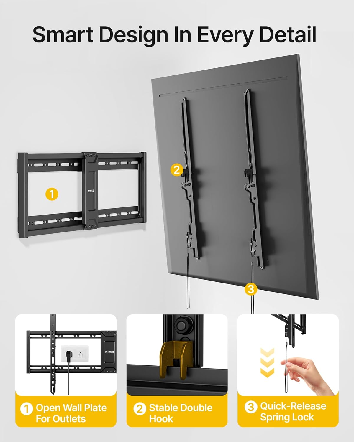 monTEK Heavy Duty Tilt TV Wall Mount for 43–100" Large Flat & Curved TVs, Holds 200 lbs, Ultra Slim Low Profile Bracket with 8° Tilt, Fits 16"/18"/24"/32" Wood Studs, Max VESA 800x600, 4× Load Tested