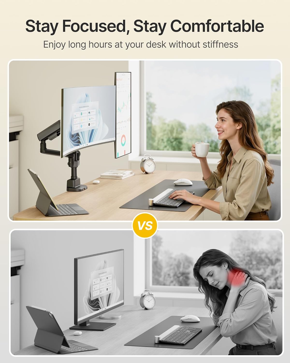 monTEK Dual Tall Monitor Arm with USB, Mechanical Spring Monitor Arm for 17-35" Screens, Adjustable Monitors Desk Mount Each Holds up to 24.2 lbs with C Clamp/Grommet, VESA 75/100mm, MA1011UCPBK-D
