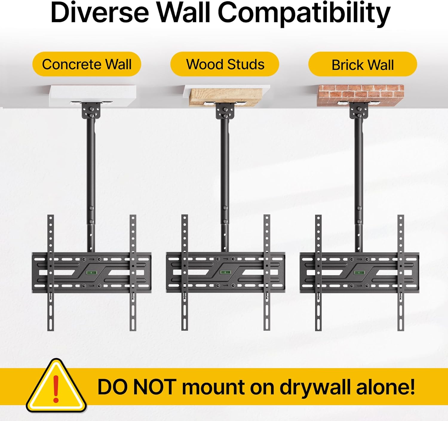 monTEK Ceiling TV Mount for 37-75 inch Flat Screen Displays, Hanging Adjustable Ceiling TV Bracket Fits Most LCD LED OLED 4K TVs, Pole Ceiling Mount Holds up to 110lbs, Max VESA 400x400mm, TM1009C-M