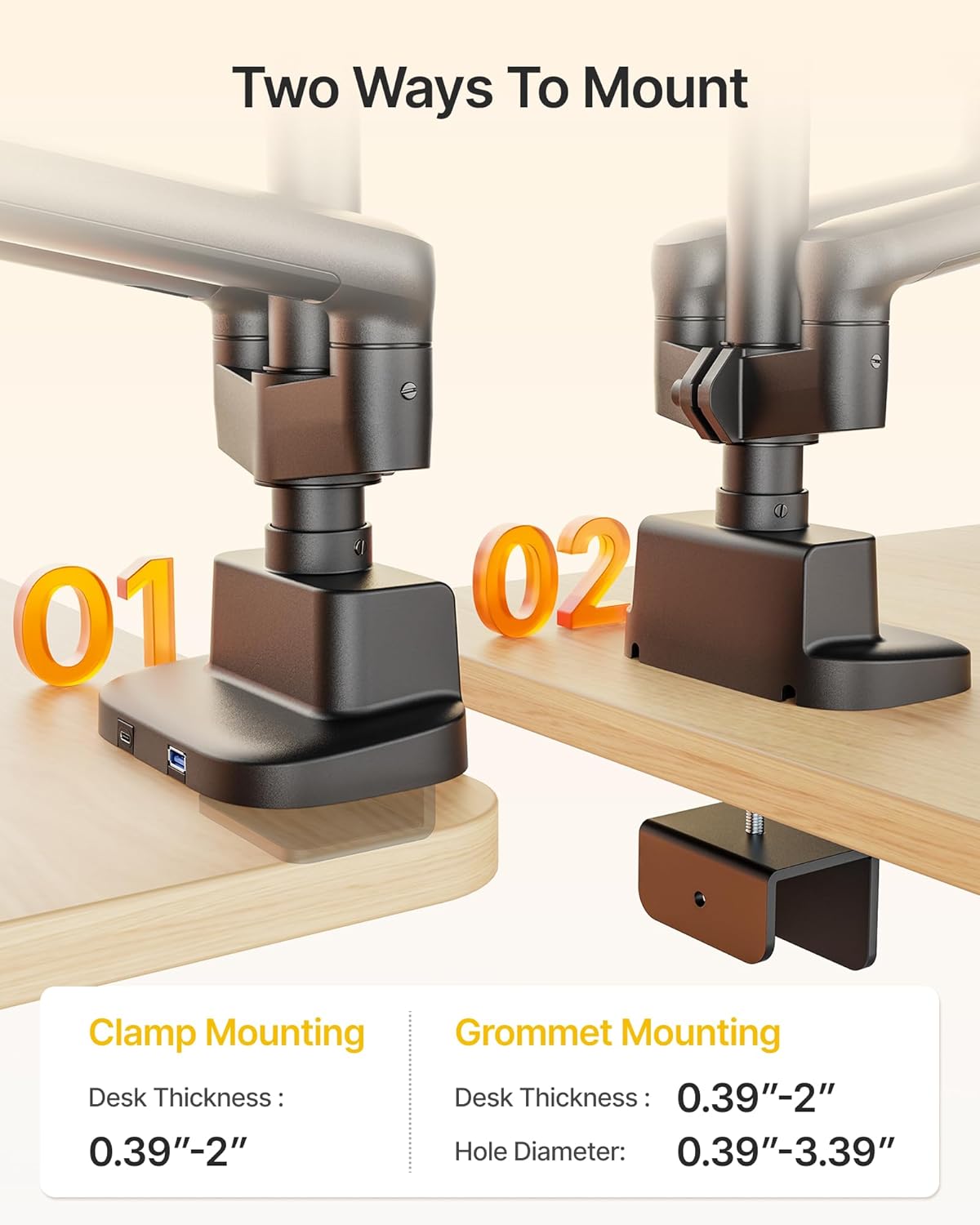 monTEK Dual Tall Monitor Arm with USB, Mechanical Spring Monitor Arm for 17-35" Screens, Adjustable Monitors Desk Mount Each Holds up to 24.2 lbs with C Clamp/Grommet, VESA 75/100mm, MA1011UCPBK-D